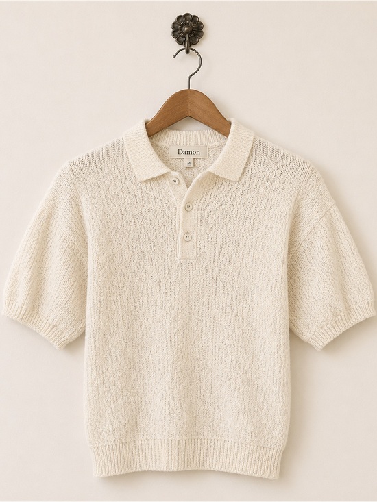 Damon Other - Damon vintage cream knit short sleeve collar shirt M
